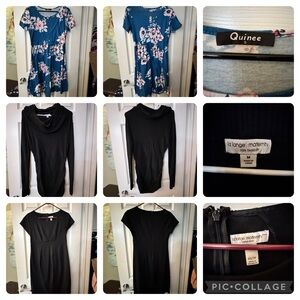 3 Maternity Dress Bundle Teal Floral Nursing Top Black Sweater Dress xs, s & med